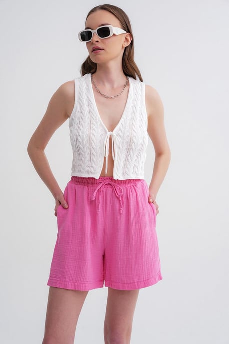 Hoge Taille Geweven Brede-Pijp Shorts - Image 3
