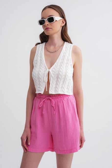 Hoge Taille Geweven Brede-Pijp Shorts - Image 4