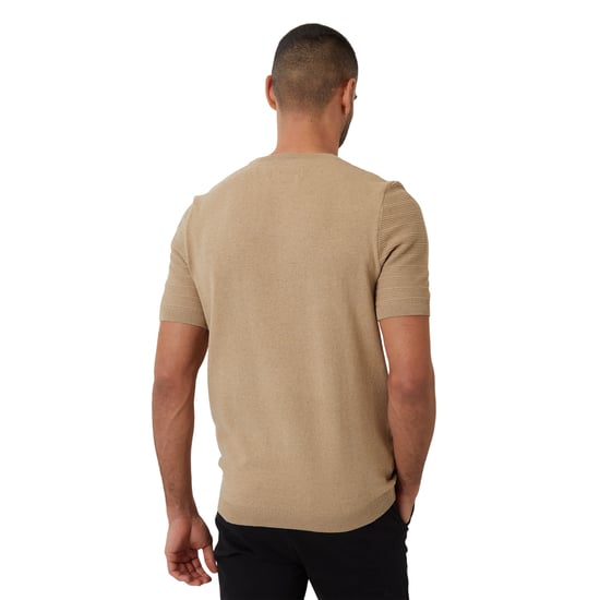 Threadbare Heren Textured Rib Knit Regular T-shirt (Beige) - Image 2