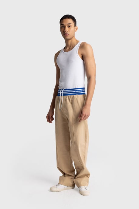 Heren Katoenen Poplin Wijde-Pijp Gebreide Broek - Image 1