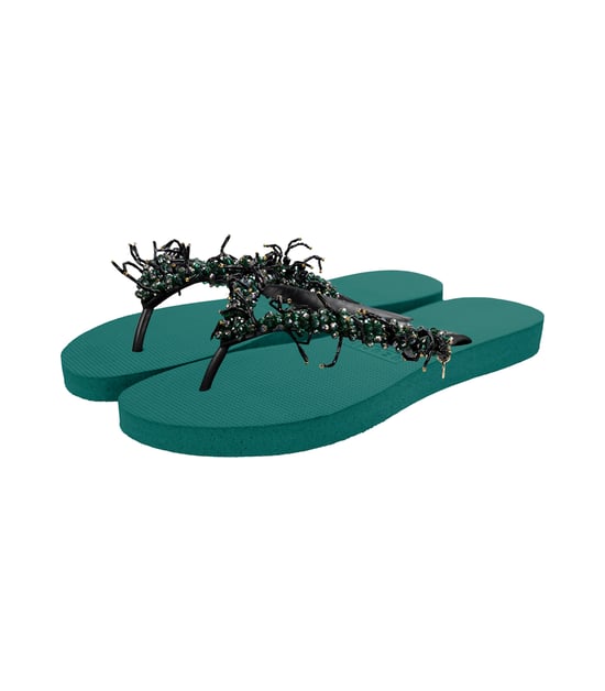 Bahia zwarte teenslippers bosgroen - Image 3
