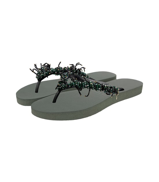 Bahia zwarte teenslippers legergroen - Image 3