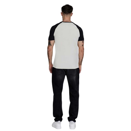 SikSilk Heren Logo Crew Neck Raglan T-Shirt (Ecru/Zwart) - Image 3