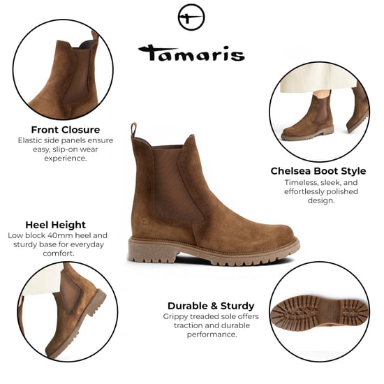Tamaris Dames bruine leren High Chelsea enkellaarzen - 25427-41 - Image 2