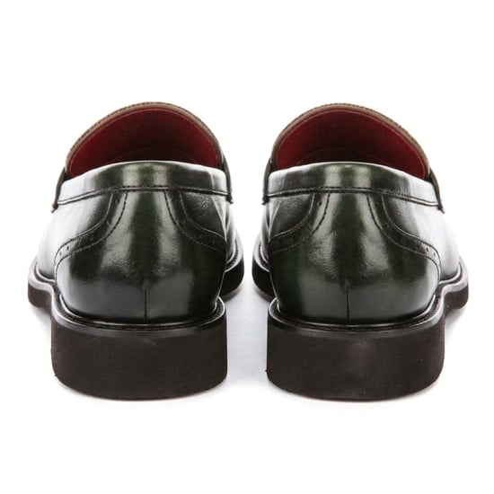 Justin Reess herenschoenen groene leren visgraat-tweed loafer schoenen - Tristian - Image 5