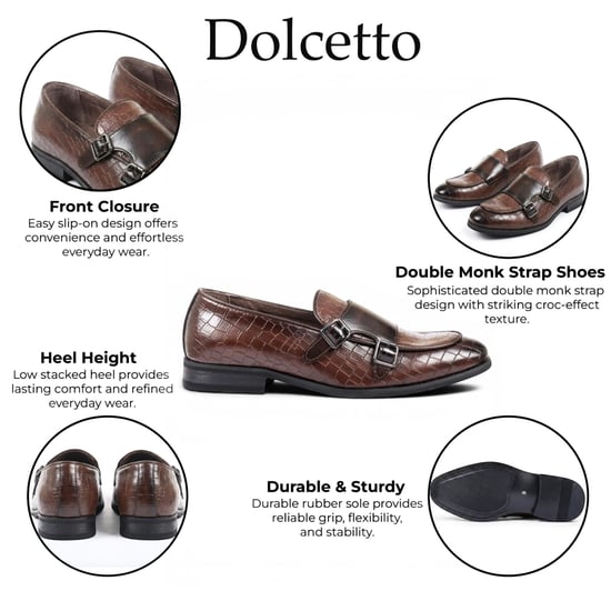 Bruine veganistische leren loafer schoenen met dubbele monk strap loafers voor mannen - Image 2