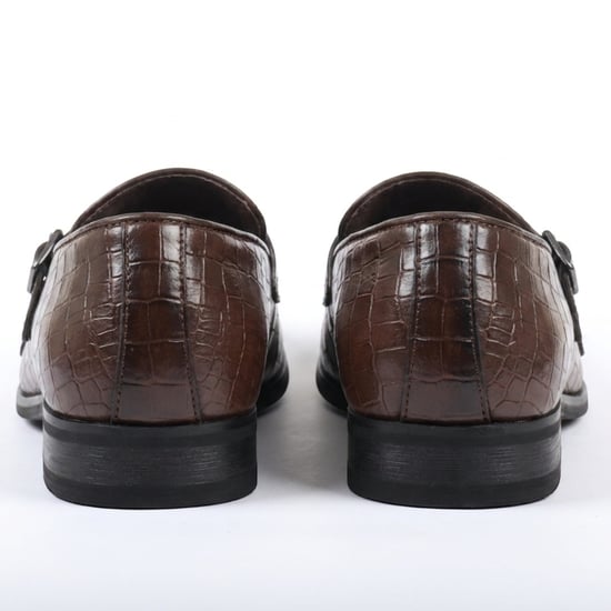Bruine veganistische leren loafer schoenen met dubbele monk strap loafers voor mannen - Image 4