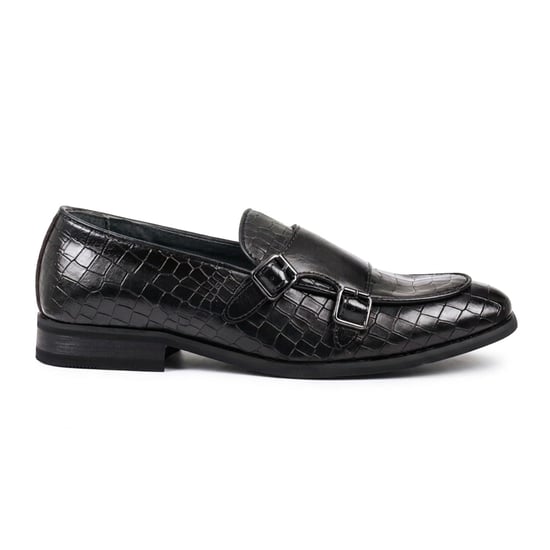 Zwarte veganistische leren loafer schoenen met dubbele monk strap voor heren - Image 1