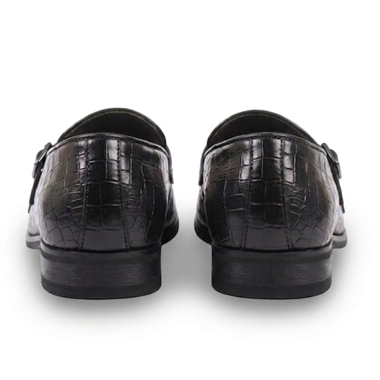 Zwarte veganistische leren loafer schoenen met dubbele monk strap voor heren - Image 3