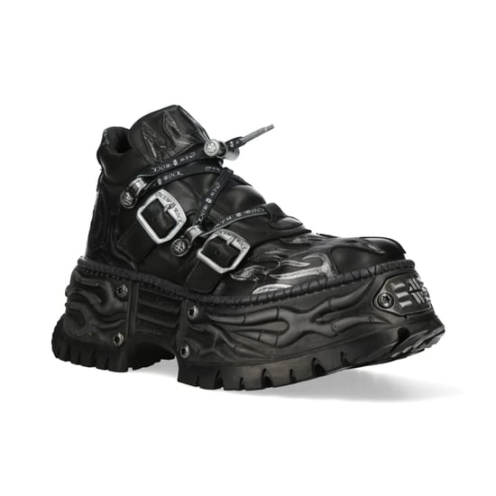 Nieuwe Rock Black Leather Gothic Biker Platform Enkellaarzen - NEWWALL020-C4 - Image 1