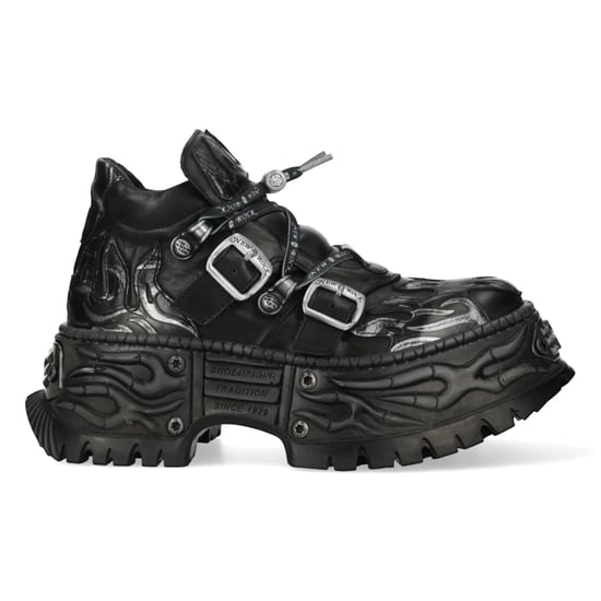Nieuwe Rock Black Leather Gothic Biker Platform Enkellaarzen - NEWWALL020-C4 - Image 3