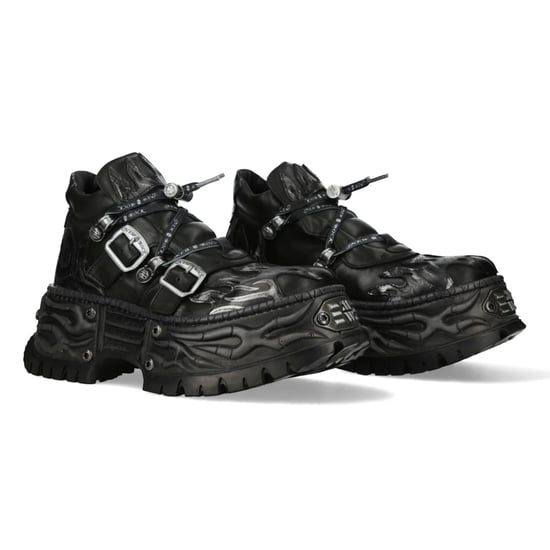 Nieuwe Rock Black Leather Gothic Biker Platform Enkellaarzen - NEWWALL020-C4 - Image 4