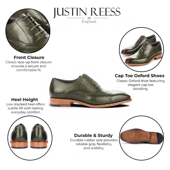 Justin Reess heren groene leren kruissteek met teenkap Oxford schoenen - Jett - Image 2