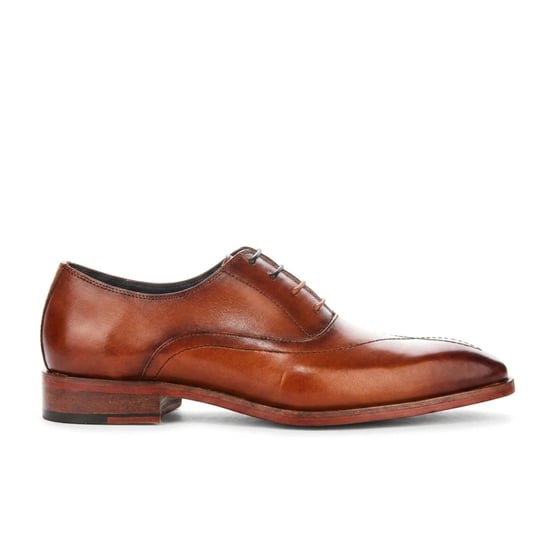 Justin Reess heren beige leren kruissteek met teenkap Oxford schoenen - Jett - Image 1