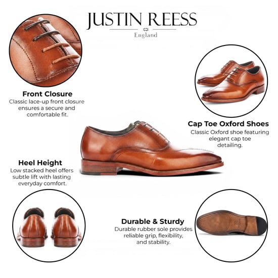 Justin Reess heren beige leren kruissteek met teenkap Oxford schoenen - Jett - Image 2