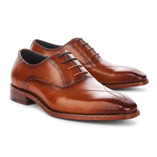 Justin Reess heren beige leren kruissteek met teenkap Oxford schoenen - Jett - Image 3