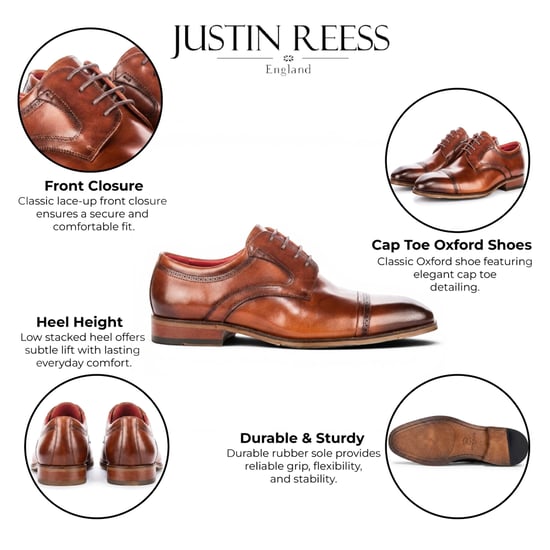 Justin Reess heren gepolijste bruine leren cap teen derby schoenen - Everett - Image 2