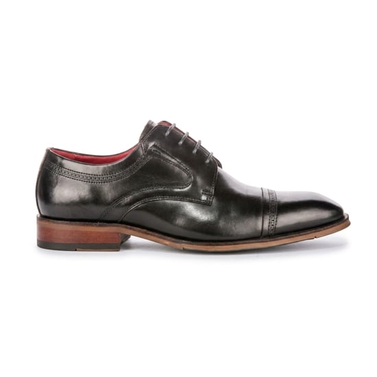 Justin Reess herenschoenen gepolijst zwart leren cap toe derby schoenen - Everett - Image 1
