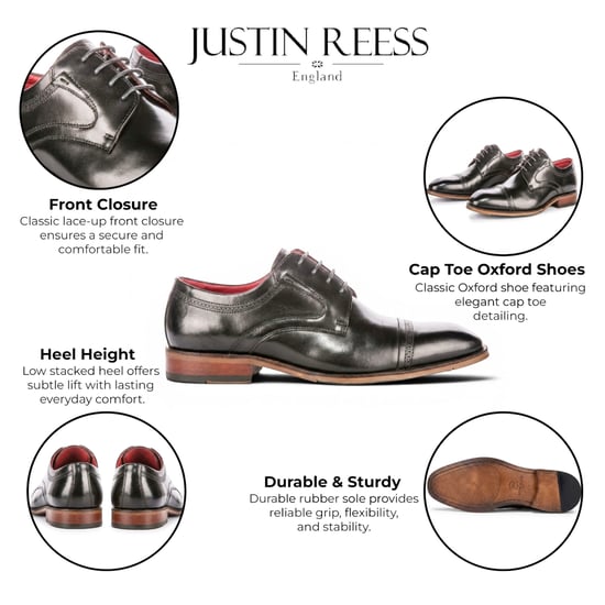Justin Reess herenschoenen gepolijst zwart leren cap toe derby schoenen - Everett - Image 2