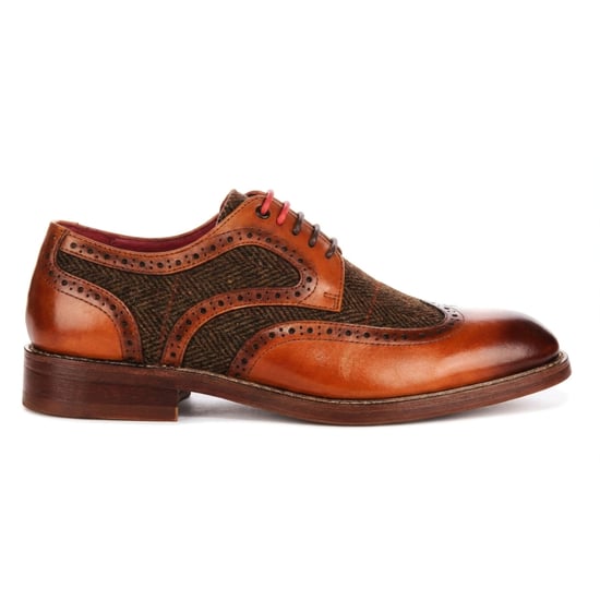 Justin Reess herenbeige leren tweed brogue schoenen - Arlo - Image 1