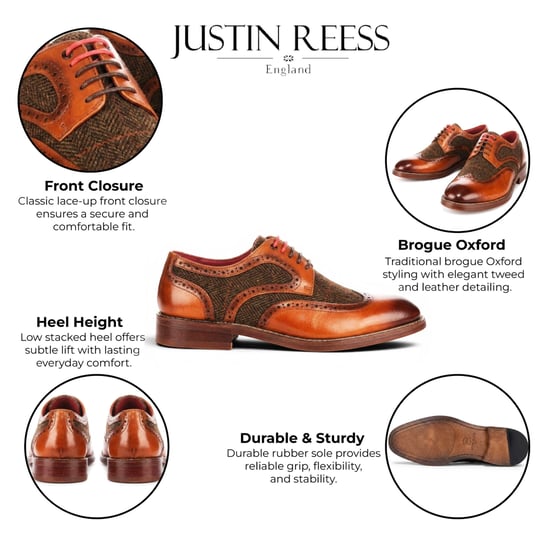 Justin Reess herenbeige leren tweed brogue schoenen - Arlo - Image 2