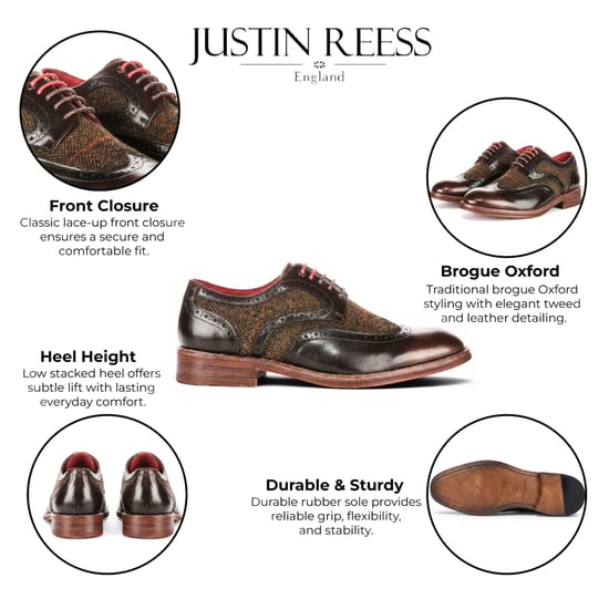 Justin Reess bruine leren tweed brogue schoenen voor mannen - Arlo - Image 2