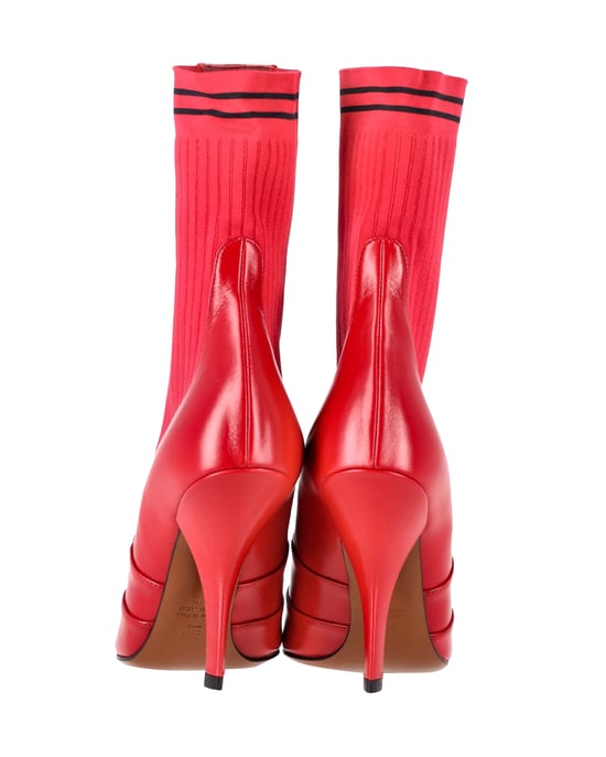Fendi Rockoko stretchgebreide soklaarzen in rood leer - Image 3