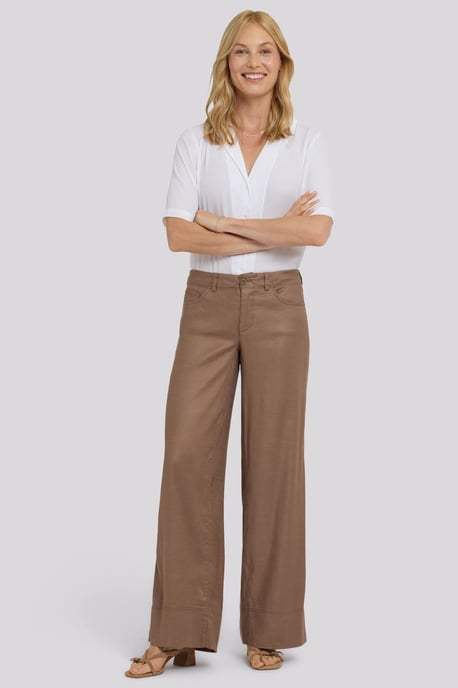 5 Pocket Wijde Pantalon In Stretch Linnen Met Super Hoge Taille - Image 1