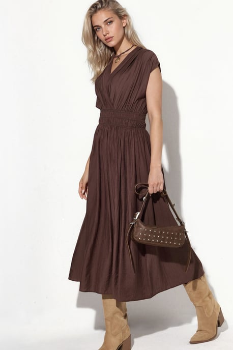 Gestructureerde V-hals Midi-jurk - Image 4