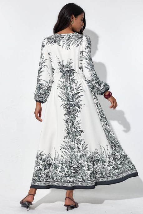 Geprinte V-hals Maxi-jurk met Strikdetail - Image 3