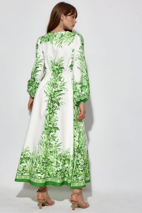 Geprinte V-hals Maxi Jurk Met Strikdetail - Image 3