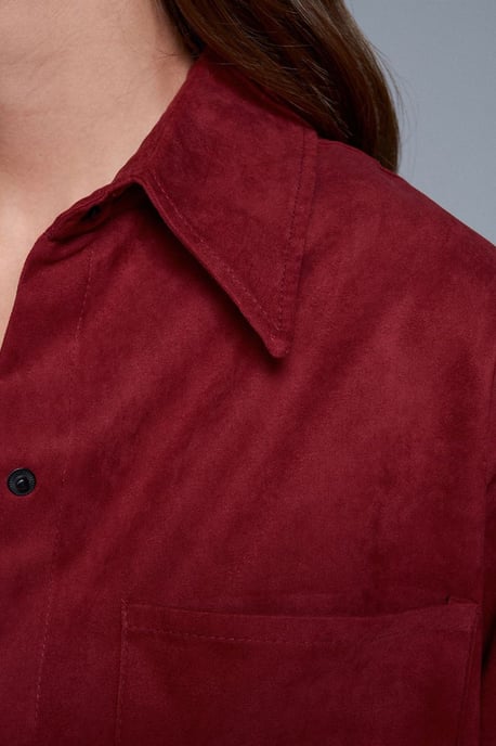 Dames Faux Suède Ontspannen Shirt - Image 4