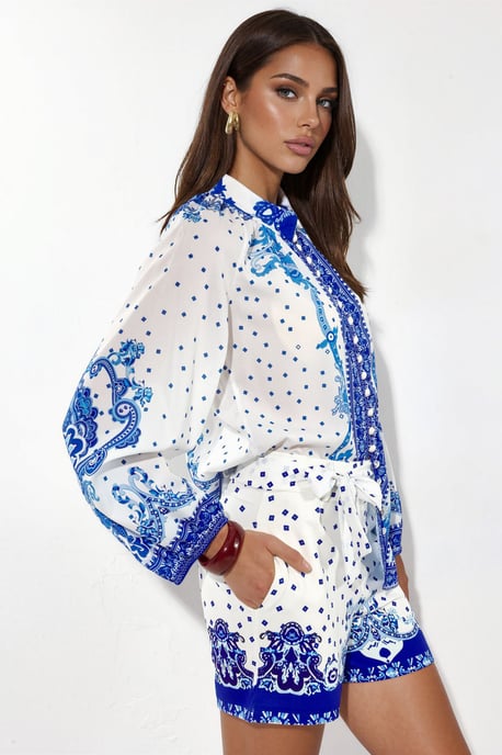 Paisley Geweven Playsuit Met Strikdetail - Image 2