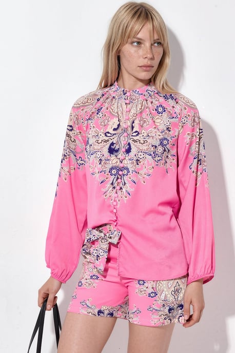 Paisley Woven Jumpsuit Met Strikdetail - Image 1