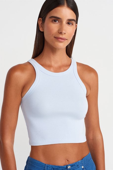 Geribbelde katoenen sweater zonder mouwen Crop Top - Image 1