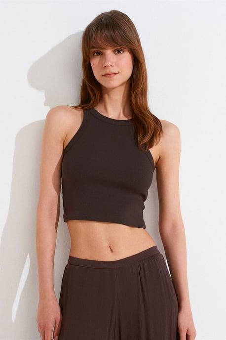Geribbelde katoenen sweater zonder mouwen Crop Top - Image 1
