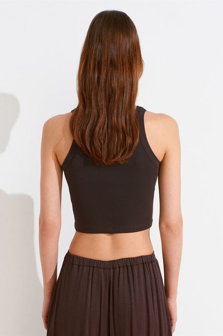 Geribbelde katoenen sweater zonder mouwen Crop Top - Image 2