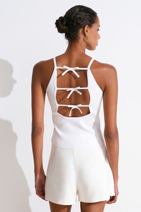 Slim Fit Halter Gebreide Blouse Met Strikdetail - Image 2