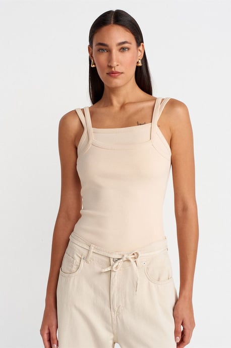 Geribbelde Mouwloze Blouse met Vierkante Halslijn - Image 1
