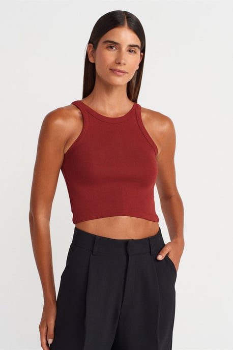 Geribbelde katoenen sweater zonder mouwen Crop Top - Image 1