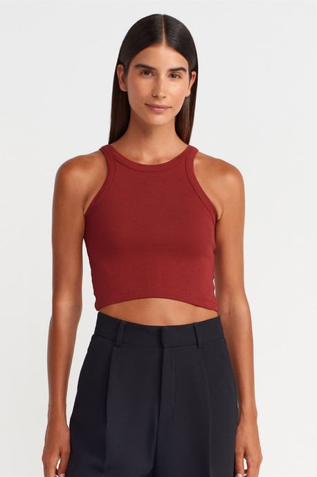 Geribbelde katoenen sweater zonder mouwen Crop Top - Image 3