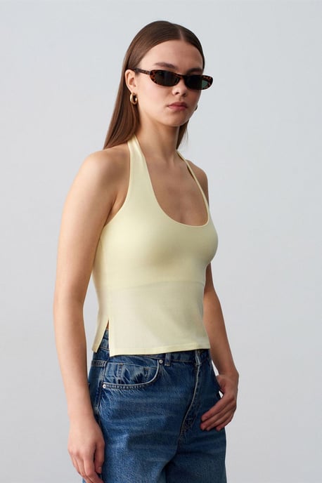 Halterneklijn Cut-Out Slim Fit Blouse - Image 5