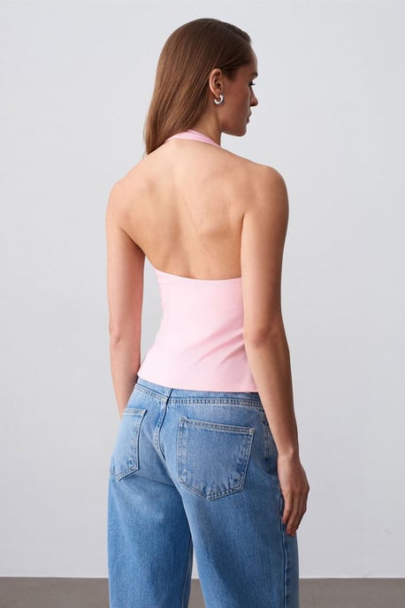 Halterneck Cut-Out Slim Fit Blouse - Image 2