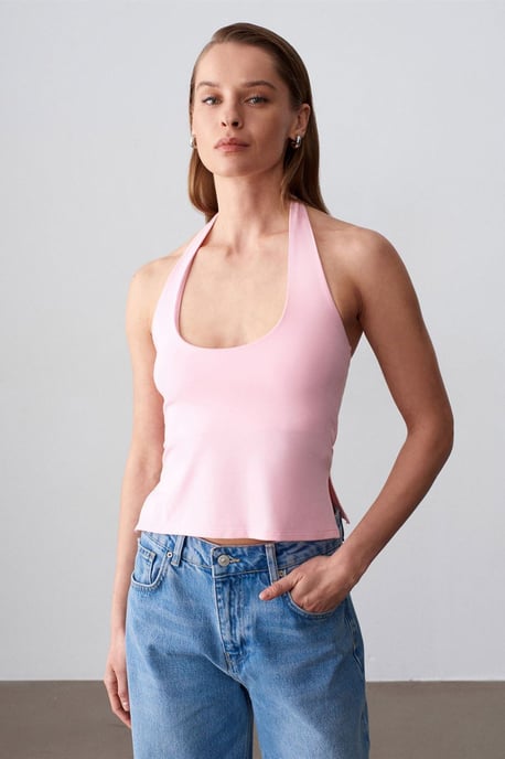 Halterneck Cut-Out Slim Fit Blouse - Image 3