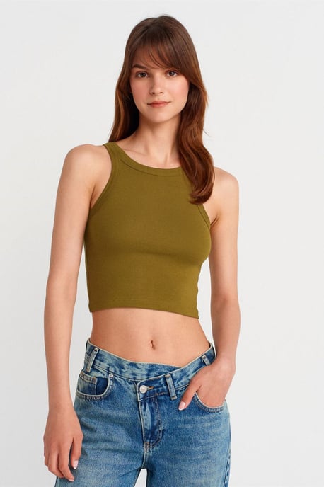 Geribbelde katoenen sweater zonder mouwen Crop Top - Image 1
