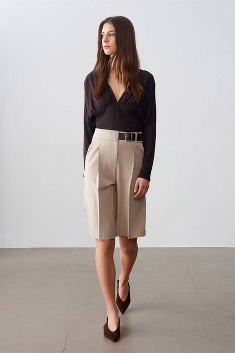 Hoge Taille Gestreepte Tailored Shorts Met Riem - Image 4