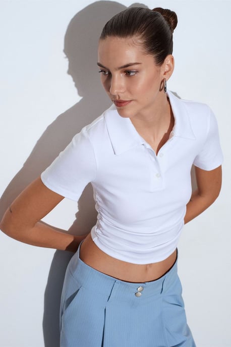 Dames Crop Slim Fit Polo T-shirt - Image 1