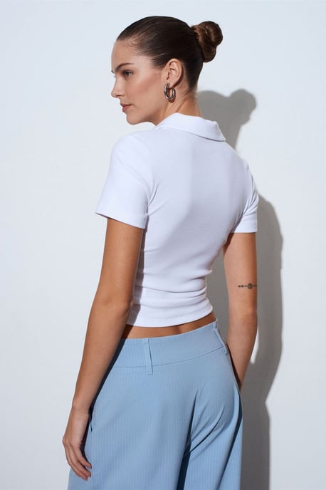 Dames Crop Slim Fit Polo T-shirt - Image 2