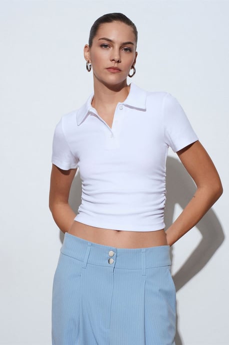 Dames Crop Slim Fit Polo T-shirt - Image 3