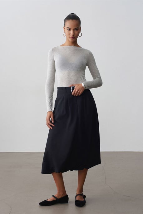 Hoge taille riem midi ballon rok - Image 3